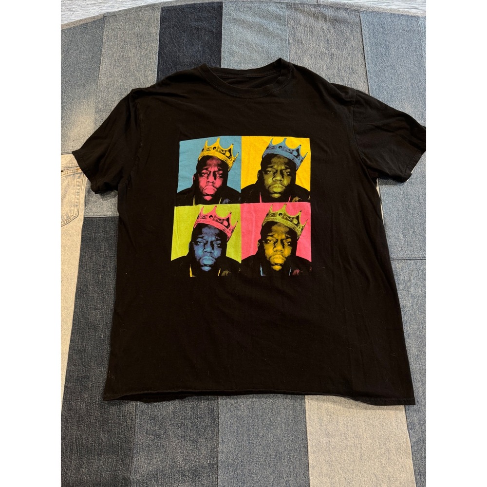 The Notorious BIG Biggie Smalls Crown Pop Art Graphic T-Shirt Black XL Rap Tee